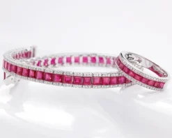 Pierścionek z białego złota z brylantami i rubinami - próba 585