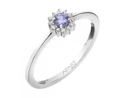 Pierścionek z białego złota z diamentami i tanzanitem - próba 585