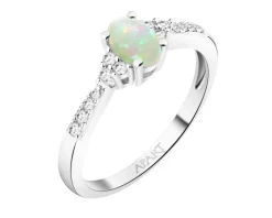 Pierścionek z białego złota z brylantami i opalem - próba 585