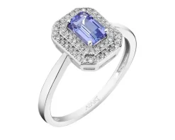 Pierścionek z białego złota z diamentami i tanzanitem - próba 585