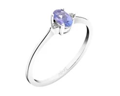 Pierścionek z  białego złota z brylantami i tanzanitem - próba 750