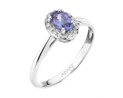 Pierścionek z białego złota z diamentami i tanzanitem - próba 585