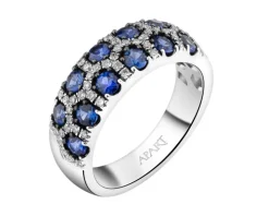 Pierścionek z białego złota z brylantami i szafirami - próba 585