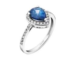 Pierścionek z białego złota z brylantami i szafirem - próba 585