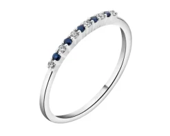 Pierścionek z białego złota z diamentami i szafirami - próba 585