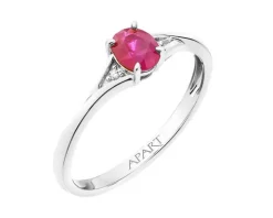 Pierścionek z białego złota z diamentami i rubinem - próba 750