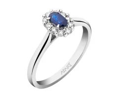 Pierścionek z białego złota z brylantami i szafirem - próba 585
