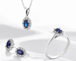 Pierścionek z białego złota z brylantami i szafirem - próba 585