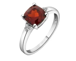 Pierścionek z białego złota z diamentami i granatem - próba 585