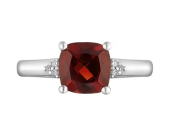 Pierścionek z białego złota z diamentami i granatem - próba 585