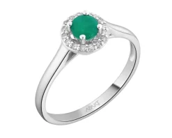 Pierścionek z białego złota z diamentami i szmaragdem - próba 585