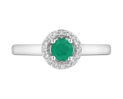 Pierścionek z białego złota z diamentami i szmaragdem - próba 585