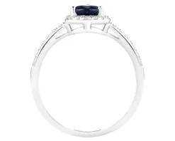 Pierścionek z białego złota z brylantami i szafirem - próba 585