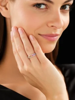 Pierścionek z białego złota z brylantami i szafirami kolorowymi - próba 585