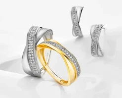 Pierścionek z białego złota z diamentami - 0,14 ct - próba 585