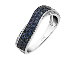 Pierścionek z białego złota z diamentami i szafirami - próba 585