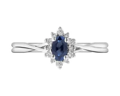 Pierścionek z białego złota z brylantami i szafirem - próba 585