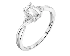 Pierścionek z białego złota z diamentami i topazem białym - próba 375