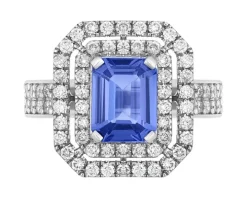 Pierścionek z białego złota z brylantami i tanzanitem - próba 750