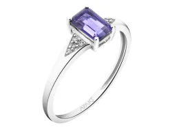 Pierścionek z białego złota z diamentami i iolitem - próba 375