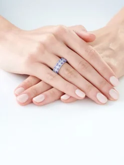 Pierścionek z białego złota z diamentami i tanzanitami - próba 585