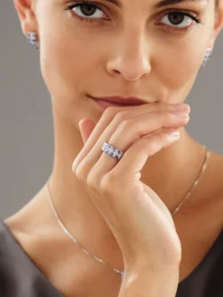 Pierścionek z białego złota z diamentami i tanzanitami - próba 585