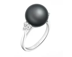 Pierścionek z białego złota z brylantami i perłą Tahiti - próba 585