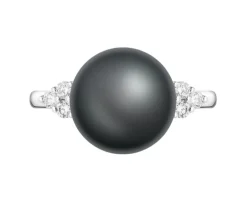 Pierścionek z białego złota z brylantami i perłą Tahiti - próba 585