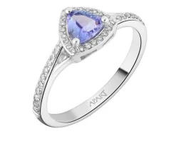 Pierścionek z białego złota z brylantami i tanzanitem - próba 585