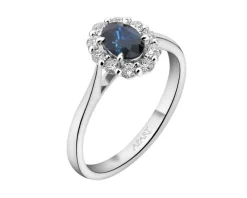 Pierścionek z białego złota z brylantami i szafirem - próba 585