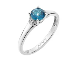 Pierścionek z białego złota z diamentami i topazem London Blue - próba 585