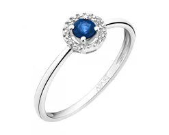 Pierścionek z białego złota z diamentami i szafirem - próba 375