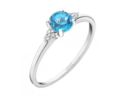 Pierścionek z białego złota z brylantami i topazem - próba 585