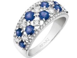 Pierścionek z białego złota z brylantami i szafirami - próba 585