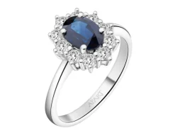 Pierścionek z białego złota z brylantami i szafirem - próba 585