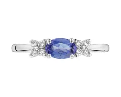 Pierścionek z białego złota z brylantami i tanzanitem - próba 585