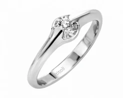 Pierścionek z białego złota z brylantem - 0,10 ct - próba 750