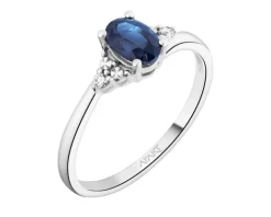 Pierścionek z białego złota z brylantami i szafirem - próba 375