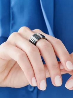 Pierścionek z ceramiki i białego złota z brylantami - 0,21 ct - próba 750