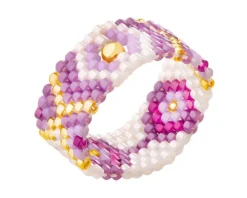 Pierścionek z elementem z żółtego złota i koralikami