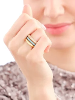 Pierścionek z mosiądzu pozłacany z cyrkoniami i emalią