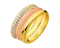 Pierścionek z mosiądzu pozłacany z cyrkoniami i emalią