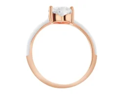 Pierścionek z mosiądzu pozłacany z kwarcem i emalią - serce