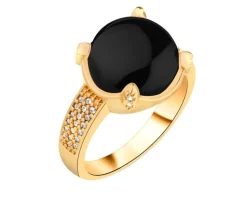 Pierścionek z mosiądzu pozłacany z agatem i cyrkoniami