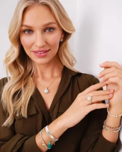 Pierścionek z mosiądzu pozłacany z amazonitem i cyrkoniami