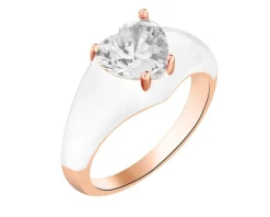 Pierścionek z mosiądzu pozłacany z kwarcem i emalią - serce