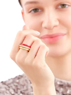 Pierścionek z mosiądzu pozłacany z cyrkoniami i emalią