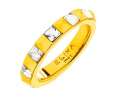 Pierścionek z mosiądzu pozłacany ze szklanymi detalami