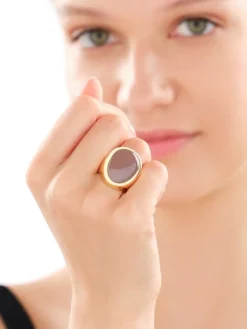 Pierścionek z mosiądzu pozłacany z agatem