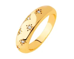 Pierścionek z mosiądzu pozłacany z cyrkoniami - gwiazdy